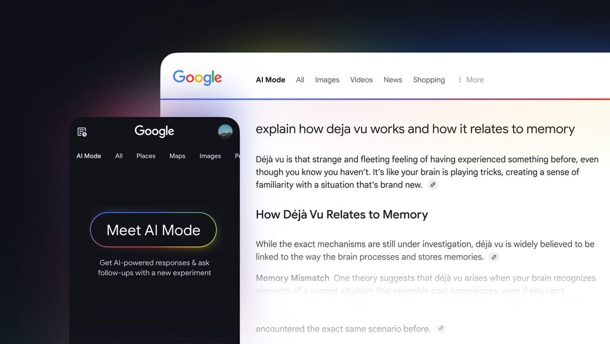 Google AI Mode search results shown on desktop and mobile