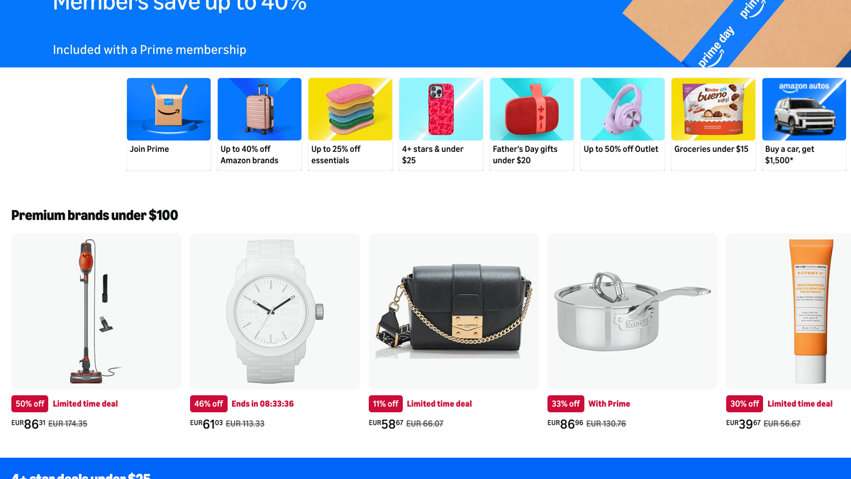 Amazon Prime Day deals page screenshot showing Prime Day offers and product tiles