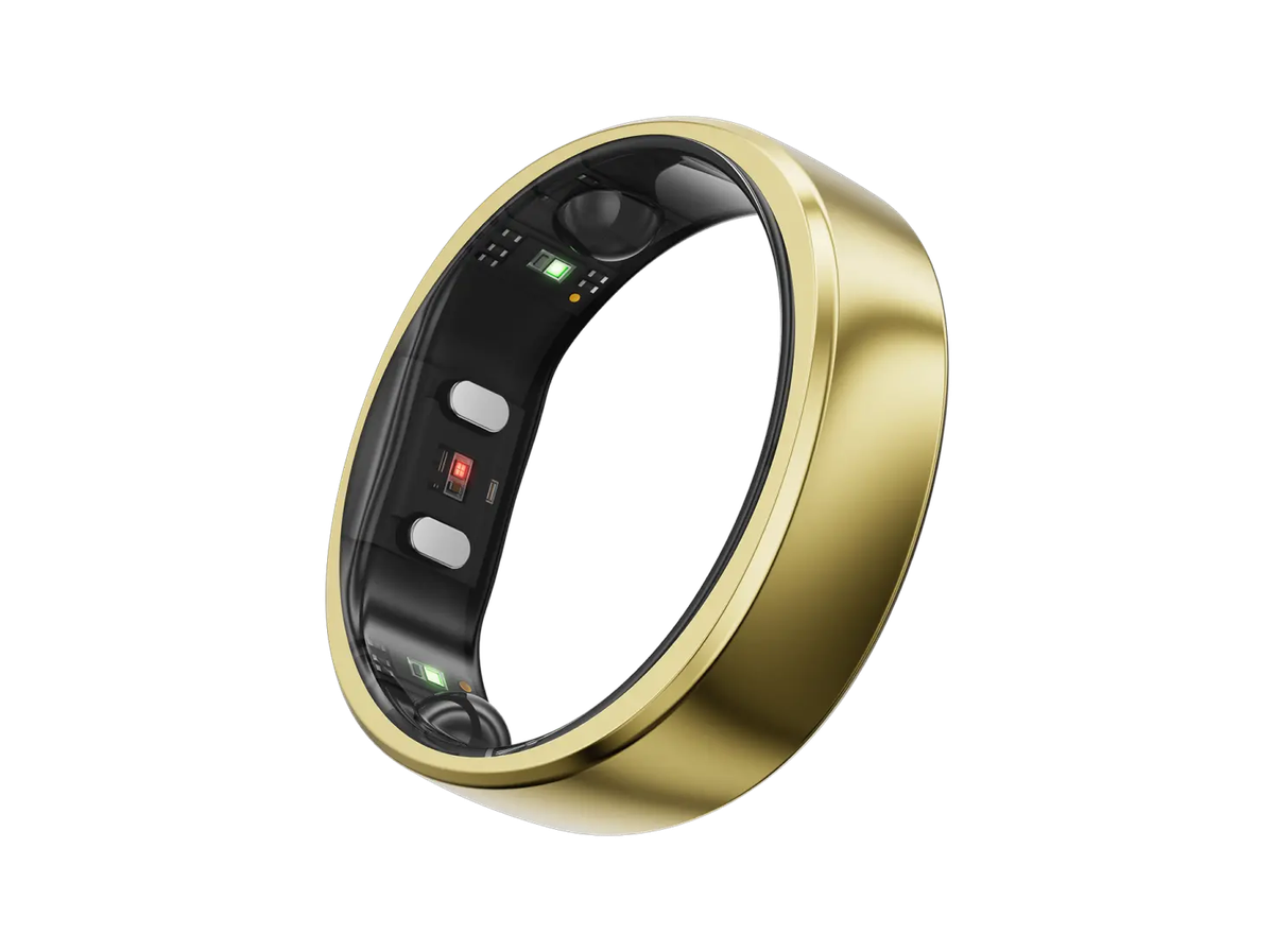 Gold RingConn Gen 2 smart ring showing its inner sensors