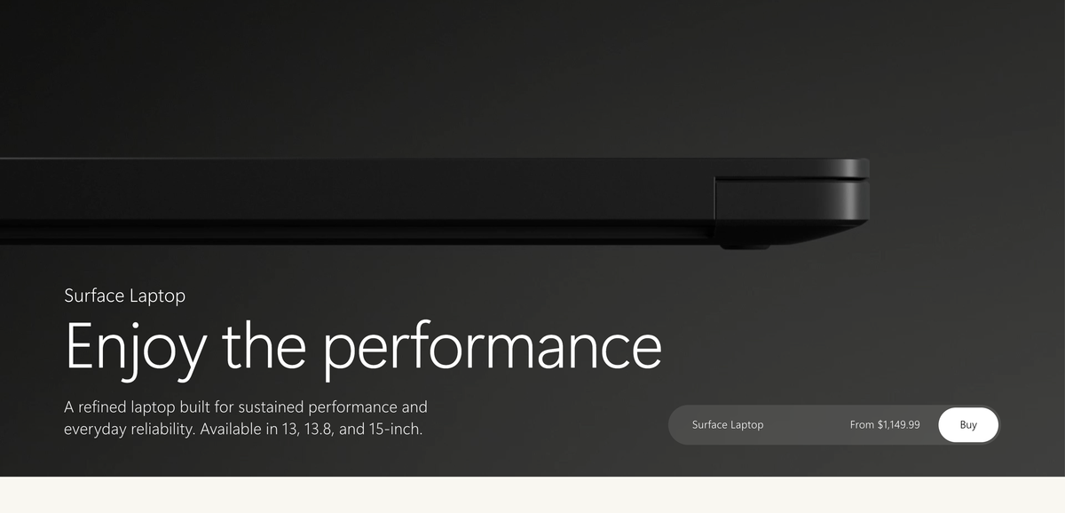 Microsoft Surface Laptop product hero from Microsoft's official Surface page